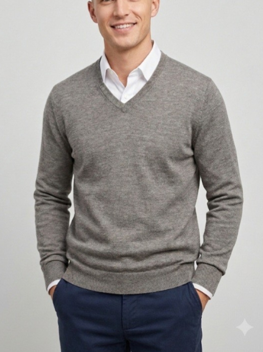 J.Crew Men's Gray V-Neck Merino Wool Sweater - Size S